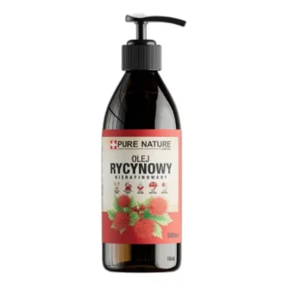 Naturalny olej rycynowy w szklanej butelce 500 ml z dozownikiem — zdjęcie 1